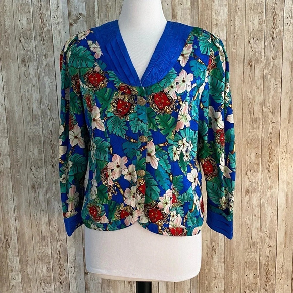 Diane Fries’ Tops - Diane Freis Vintage 80s Floral Silk Blouse With Gold Buttons
